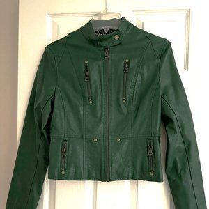 TCEC FAUX LEATHER JACKET, GREEN WITH LEOPARD LINING SIZE LARGE NEW WITHOUT TAGS